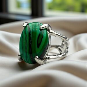 New Genuine Malachite Statement Ring, Size 6